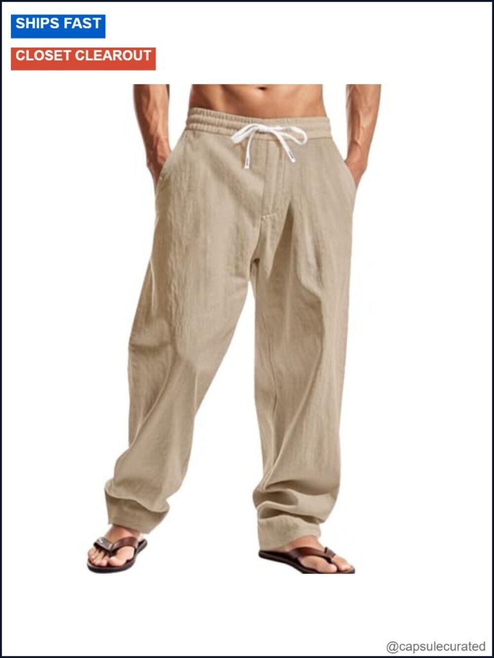 Men's Cotton Linen Blend Drawstring Elastic Waist Relaxed Fit Sweatpants with